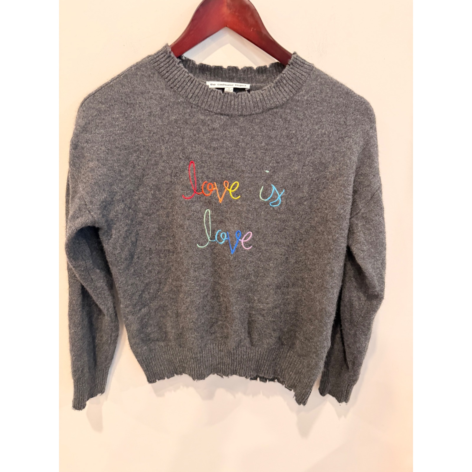 The Cashmere Project Gray Cashmere Sweater Love Embroidered S